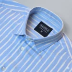 MARVELO Sky Blue Stripe Premium Cotton Stretch Formal Shirt