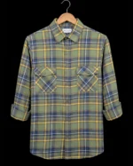 Pierre Cardin Export Olive Mustard Plaid Flannel Check Shirt - Image 3