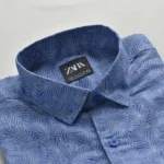 Export Half Sleeve AirLite Blue Leaf Cotton Shirt - Image 2