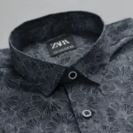 Export Half Sleeve Midnight Black Leaf Print Cotton Shirt - Image 2