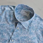 Men’s Sky Blue Tropical Print Cotton Shirt – Half Sleeve Summer Casual