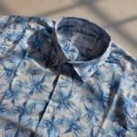 Men’s Blue Tropical Print Cotton Shirt – Half Sleeve Summer Casual