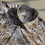 Men’s White & Brown Tropical Leaf Print Cotton Shirt – Half Sleeve Summer Casual