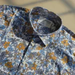 Men’s Blue & Mustard Floral Print Cotton Shirt – Half Sleeve Summer Casual