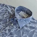Menβs Steel Blue Abstract Line Print Cotton Shirt β Half Sleeve Summer Casual