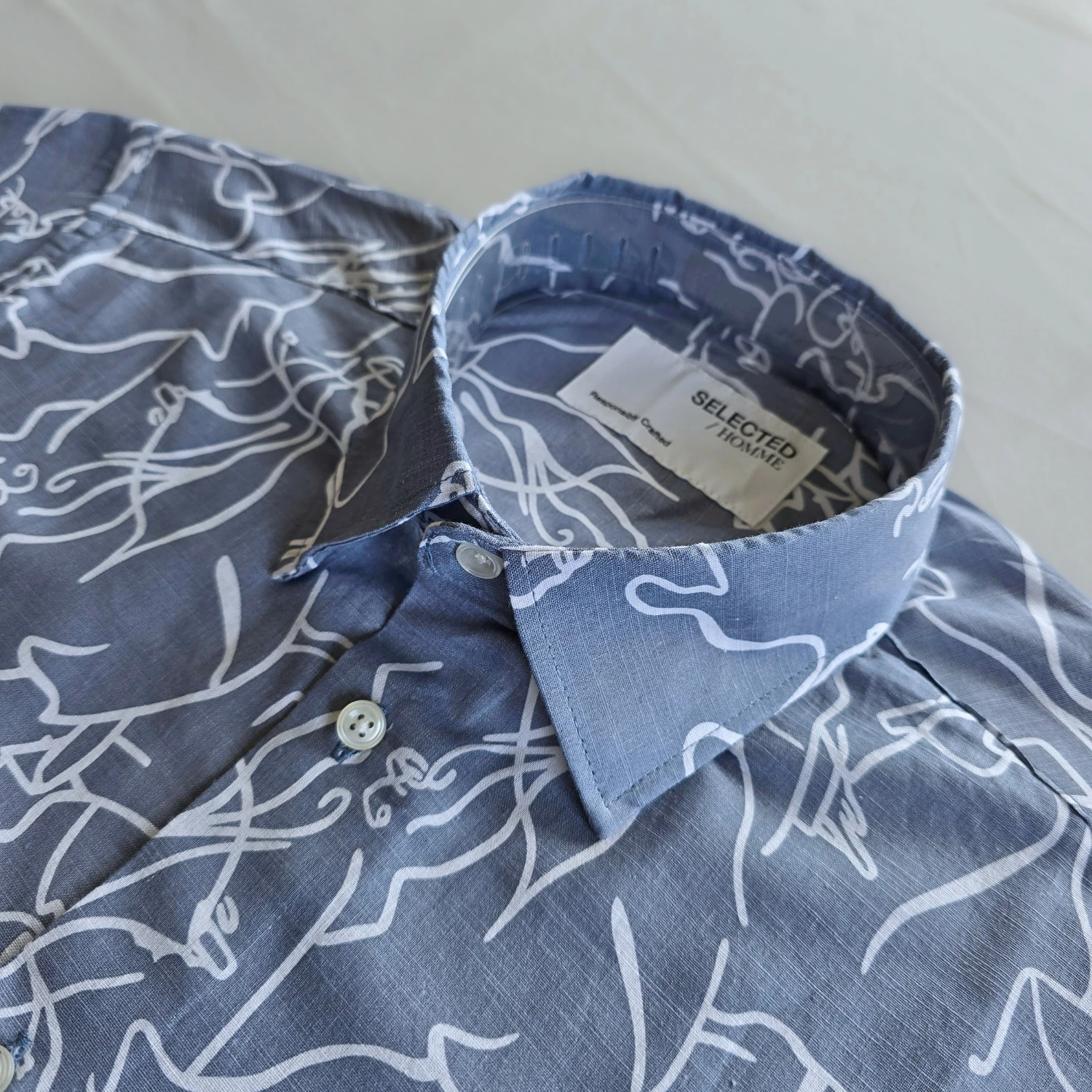 1 Menβs Steel Blue Abstract Line Print Cotton Shirt β Half Sleeve Summer Casual - Image 1