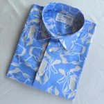 Menβs Bright Blue Abstract Floral Print Cotton Shirt β Half Sleeve Summer Casual - Image 2
