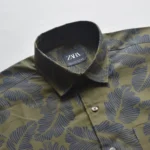Export Half Sleeve AirLite Olive Printed Cotton Shirt