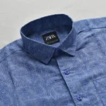 Export Half Sleeve AirLite Blue Leaf Cotton Shirt