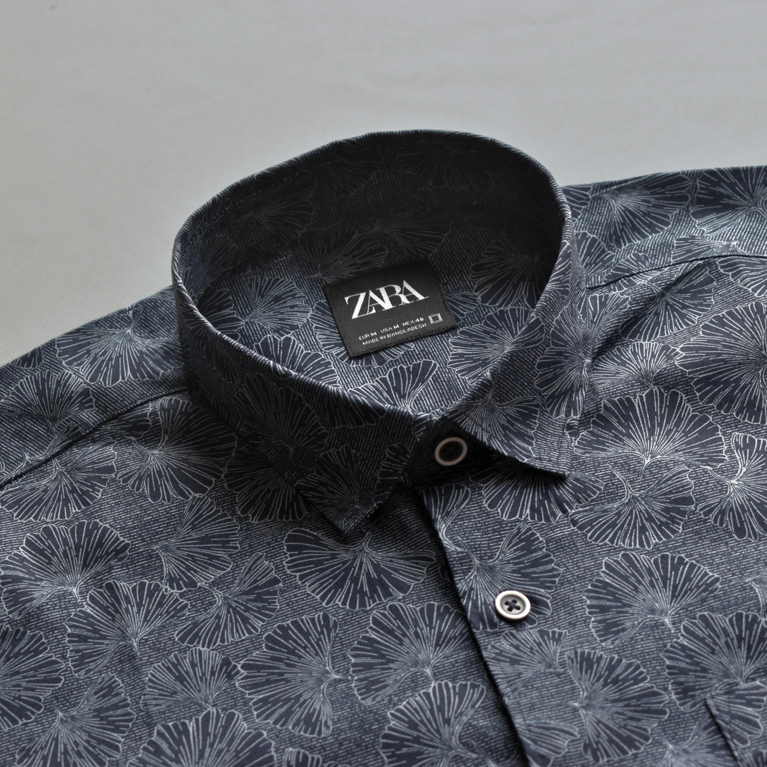 2 Export Half Sleeve Midnight Black Leaf Print Cotton Shirt - Image 1