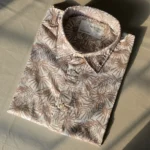 Men’s Beige Tropical Print Cotton Shirt – Half Sleeve Summer Casual - Image 3