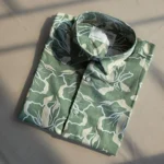Men’s Green Abstract Floral Print Cotton Shirt – Half Sleeve Summer Casual - Image 2