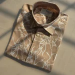 Men’s Brown Abstract Line Print Cotton Shirt – Half Sleeve Summer Casual - Image 3