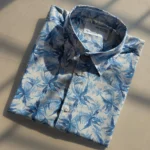 Men’s Blue Tropical Print Cotton Shirt – Half Sleeve Summer Casual - Image 3