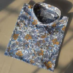 Men’s Blue & Mustard Floral Print Cotton Shirt – Half Sleeve Summer Casual - Image 3