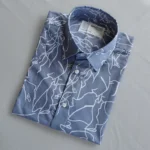 Menβs Steel Blue Abstract Line Print Cotton Shirt β Half Sleeve Summer Casual - Image 2