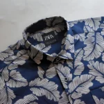 Export Half Sleeve Navy blue Leaf Print Cotton Shirt