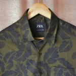 Export Half Sleeve AirLite Olive Printed Cotton Shirt - Image 3