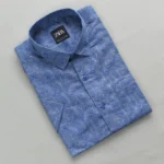 Export Half Sleeve AirLite Blue Leaf Cotton Shirt - Image 6