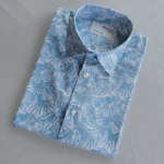 Men’s Sky Blue Tropical Print Cotton Shirt – Half Sleeve Summer Casual - Image 3