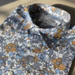 Men’s Blue & Mustard Floral Print Cotton Shirt – Half Sleeve Summer Casual - Image 2