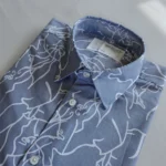 Menβs Steel Blue Abstract Line Print Cotton Shirt β Half Sleeve Summer Casual - Image 3