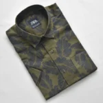 Export Half Sleeve AirLite Olive Printed Cotton Shirt - Image 7