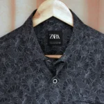 Export Half Sleeve Midnight Black Leaf Print Cotton Shirt - Image 3