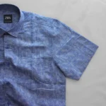 Export Half Sleeve AirLite Blue Leaf Cotton Shirt - Image 4