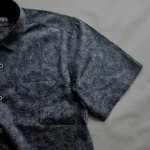 Export Half Sleeve Midnight Black Leaf Print Cotton Shirt - Image 4