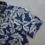 Export Half Sleeve Navy blue Leaf Print Cotton Shirt - Image 4