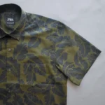 Export Half Sleeve AirLite Olive Printed Cotton Shirt - Image 4