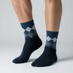 Marvelo Navy Slate Ice Argyle Ankle Socks - Image 2