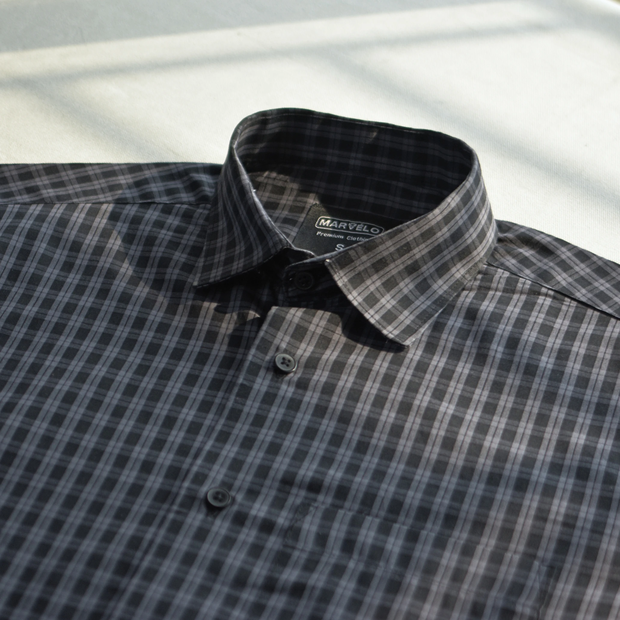 1 MARVELO Black & Grey Check Cotton Shirt ( Relax Fit Retro Formal ) - Image 1