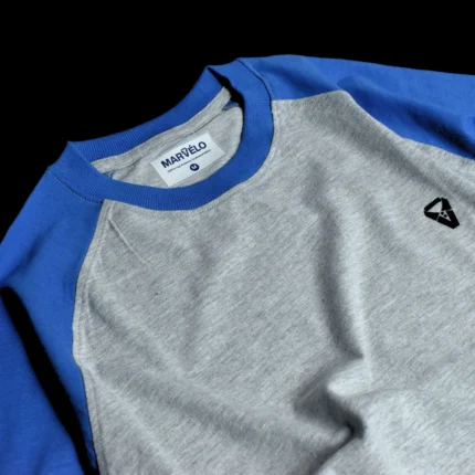 Marvelo Heather Grey & Royal Blue Premium Cotton Raglan T-Shirt