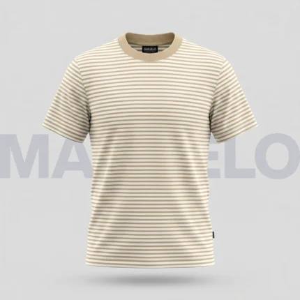 Marvelo Premium Beige & White Striped T-Shirt