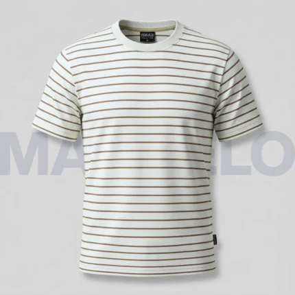 Marvelo Premium Brown & White Block-Stripe T-Shirt