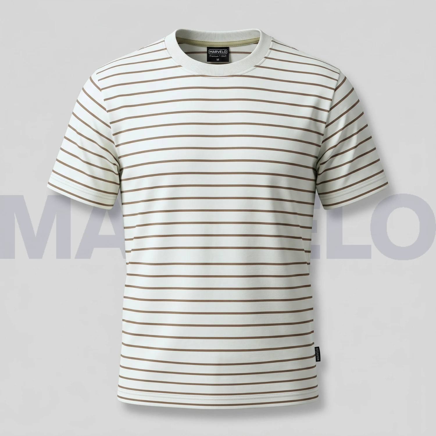Marvelo Premium Brown & White Block-Stripe T-Shirt1(5) Marvelo Premium Brown & White Block-Stripe T-Shirt