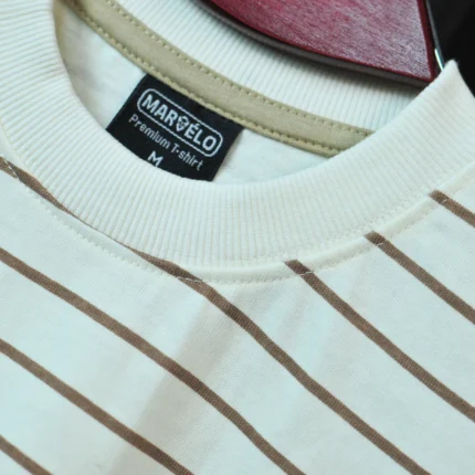 Marvelo Premium Brown & White Block-Stripe T-Shirt