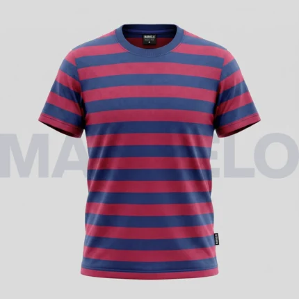 Marvelo Premium Maroon & Navy Block-Stripe T-Shirt