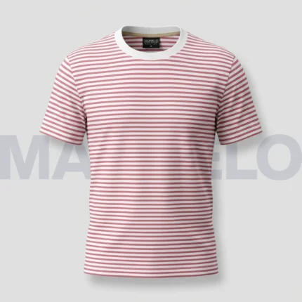 Marvelo Premium White & Pink Block-Stripe T-Shirt