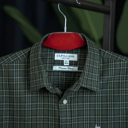U.S. Polo Assn. Premium Olive Green Micro-Check Casual Shirt for Men