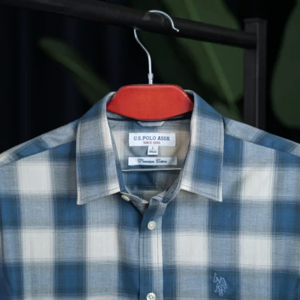 U.S. Polo Assn. Steel Blue & Cream Large Block Checked Casual Shirt