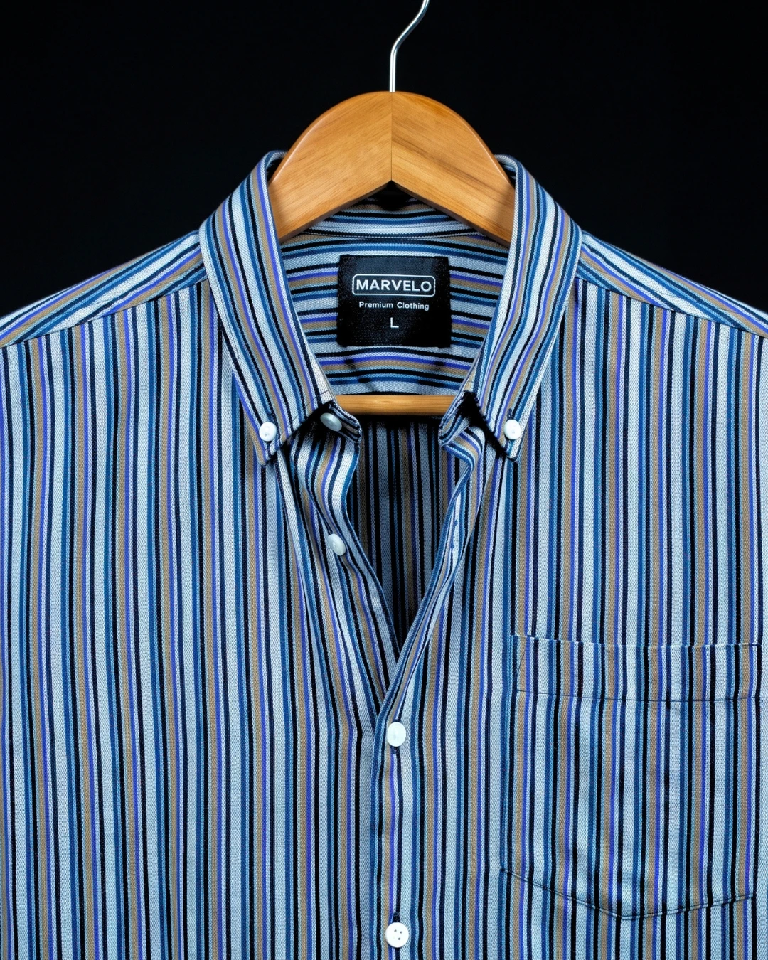 1 Marvelo Premium Blue & Earthy Striped Full Sleeve Shirt - Image 1