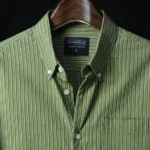 Marvelo Premium Olive Green Striped Cotton Full Sleeve Shirt