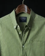 Marvelo Premium Olive Green Striped Cotton Full Sleeve Shirt