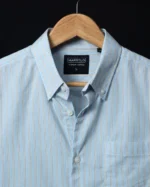 Marvelo Premium Light Blue Striped Cotton Full Sleeve Shirt