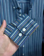 Marvelo Premium Blue & Earthy Striped Full Sleeve Shirt - Image 3
