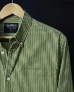 Marvelo Premium Olive Green Striped Cotton Full Sleeve Shirt - Image 2