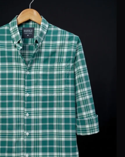 Premium Green Plaid Cotton Stretch Full Sleeve Shirt